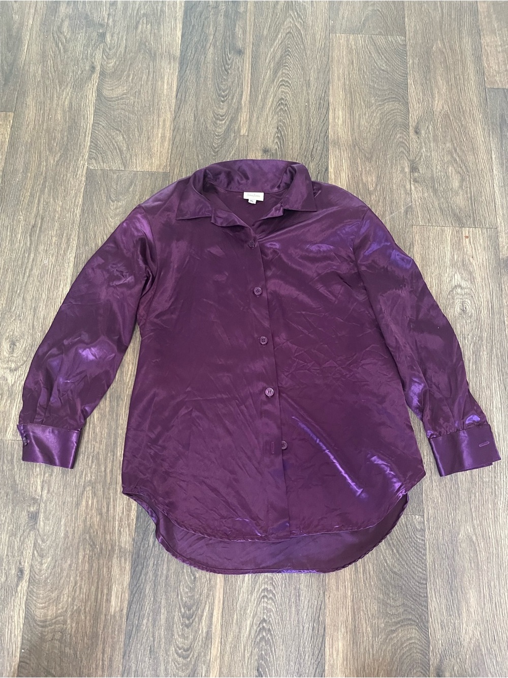 Vintage Neiman Marcus Deep Plum Satin Button-Front Shirt
